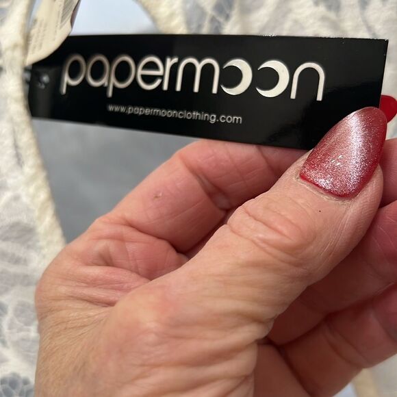 Papermoon Sz Large Short Sleeve Cream Off White Peplum Lace Crochet Cut Out - Picture 8 of 11